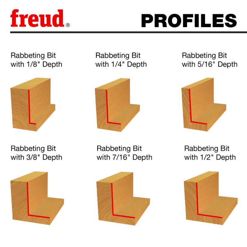 Freud 32-526: flush, 1/8",1/4",5/16",3/8",7/16",1/2" Depth Rabbeting Bit with Bearings - Image 2